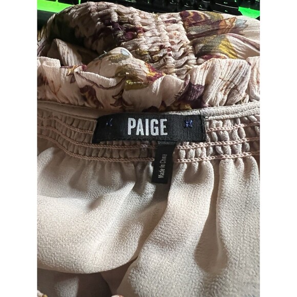 Paige Women’s Dress S Old Rose Covert Green Floral Silk V-Neck Long Sleeve Mini - Picture 7 of 11